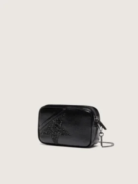 Mini Star Bag aus schwarzem Leder mit Swarovski-Kristallstern
