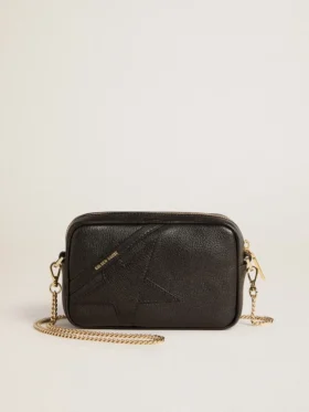Mini Star Bag aus schwarzem Leder mit Ton-in-Ton-Stern