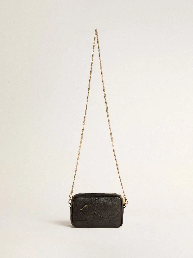 Mini Star Bag aus schwarzem Leder mit Ton-in-Ton-Stern