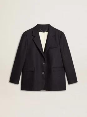 Mitternachtsblauer Einreiher-Blazer aus Wolle für Damen