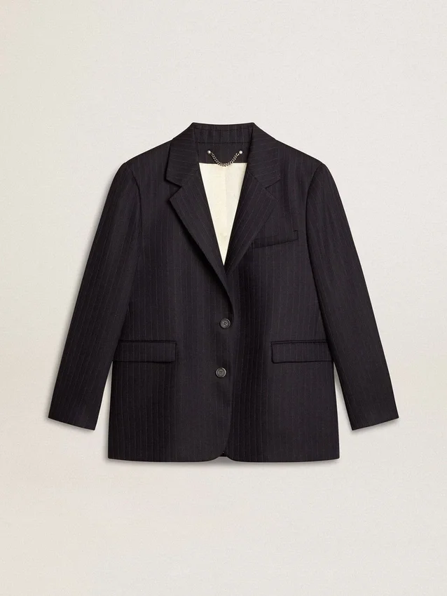 Mitternachtsblauer Einreiher-Blazer aus Wolle für Damen