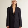 Mitternachtsblauer Einreiher-Blazer aus Wolle für Damen