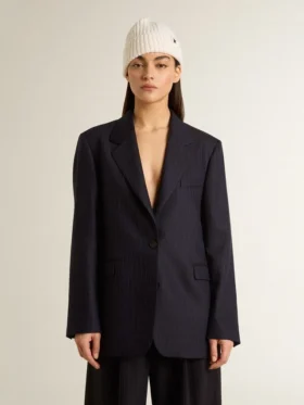 Mitternachtsblauer Einreiher-Blazer aus Wolle für Damen