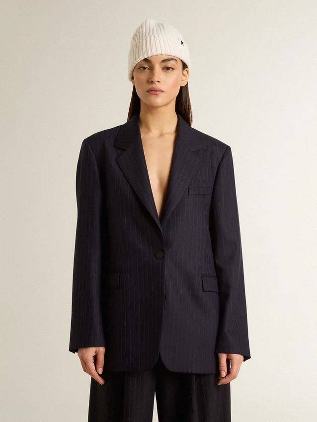 Mitternachtsblauer Einreiher-Blazer aus Wolle für Damen