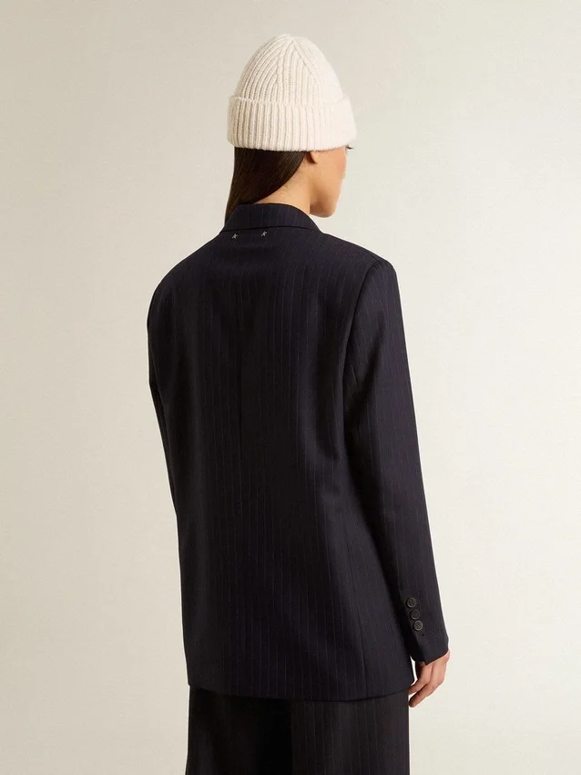 Mitternachtsblauer Einreiher-Blazer aus Wolle für Damen