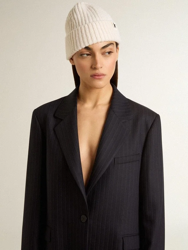 Mitternachtsblauer Einreiher-Blazer aus Wolle für Damen