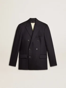 Mitternachtsblauer Herren-Blazer aus Wolle mit Zweireiher-Schliessung