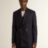 Mitternachtsblauer Herren-Blazer aus Wolle mit Zweireiher-Schliessung