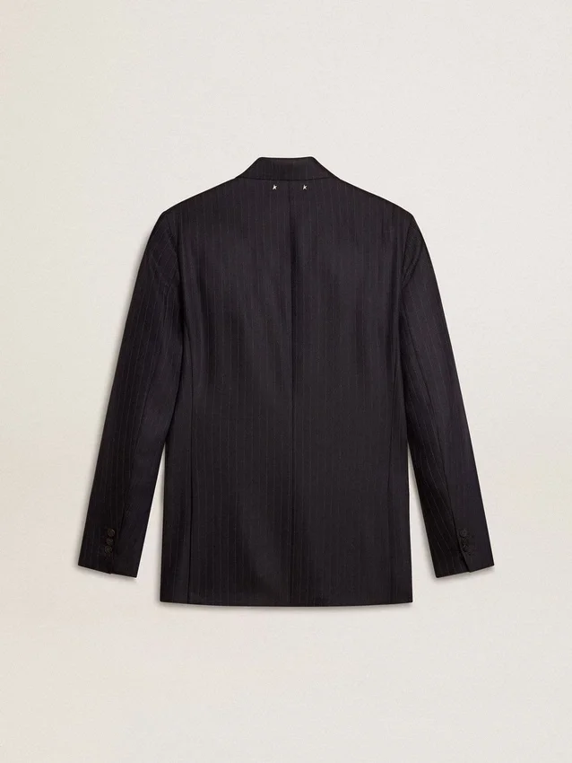 Mitternachtsblauer Herren-Blazer aus Wolle mit Zweireiher-Schliessung