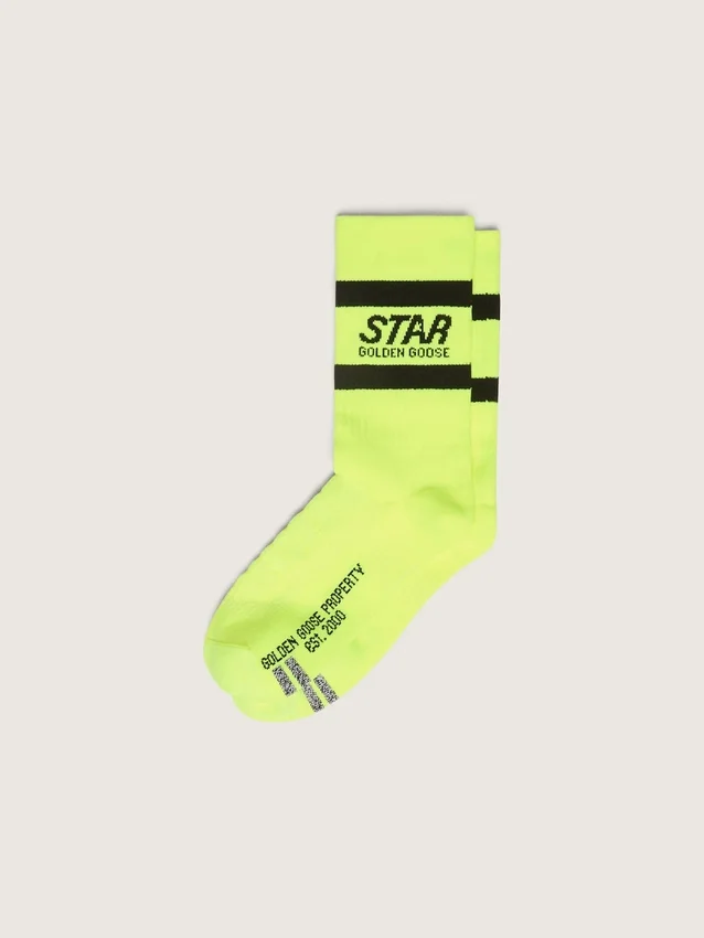 Neongelbe Sportsocken mit schwarzen Streifen