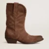 Niedrige Damenstiefel aus dunkelbraunem, gewaschenem Wildleder