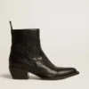 Niedrige Debbie-Stiefel aus schwarzem Leder mit Schlangenprint