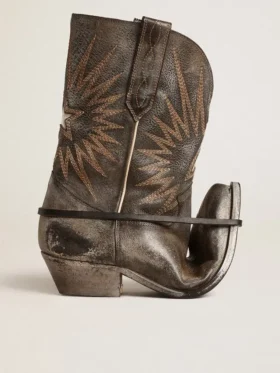 Niedrige Wish Star-Damenstiefel aus schwarzem Leder mit silbernem Stern
