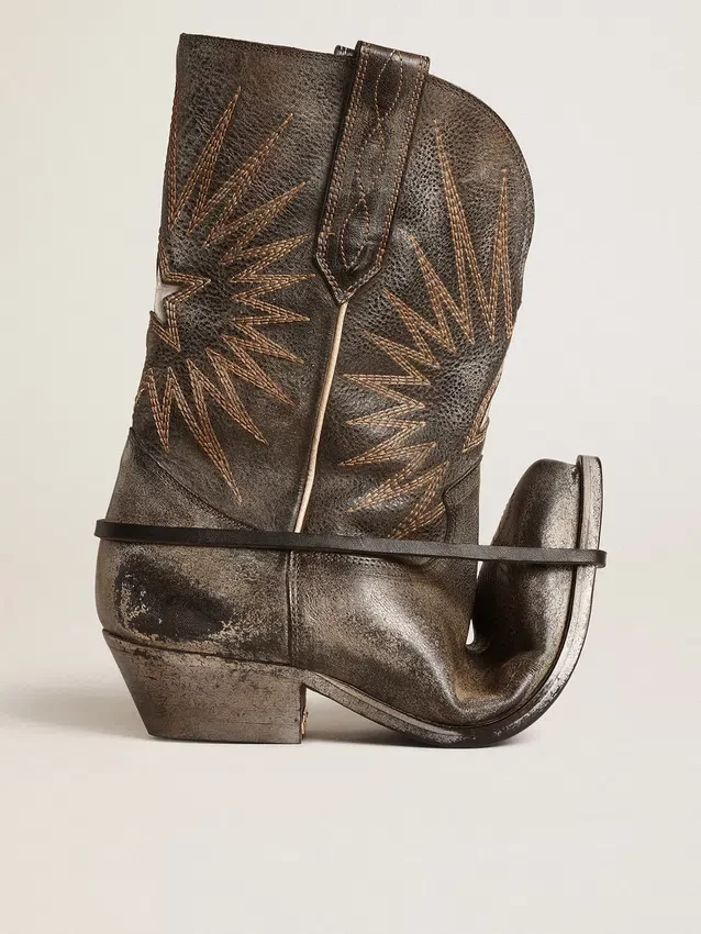 Niedrige Wish Star-Damenstiefel aus schwarzem Leder mit silbernem Stern