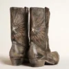 Niedrige Wish Star-Damenstiefel aus schwarzem Leder mit silbernem Stern