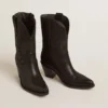 Niedrige Wish Star-Stiefel aus schwarzem Leder mit Ton-in-Ton-eingearbeiteter Sternverzierung