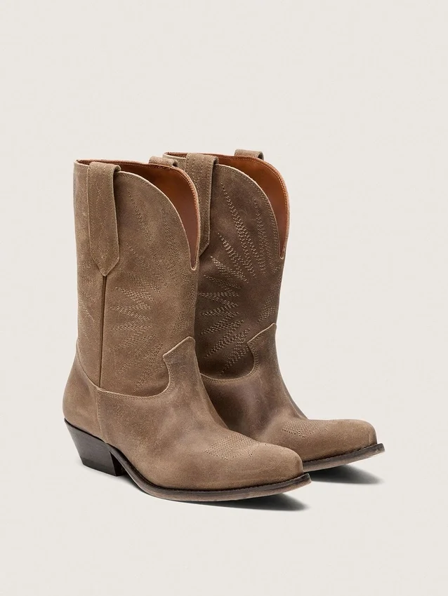 Niedrige Wish Star-Stiefel für Damen aus grauem Wildleder mit Sternstickerei