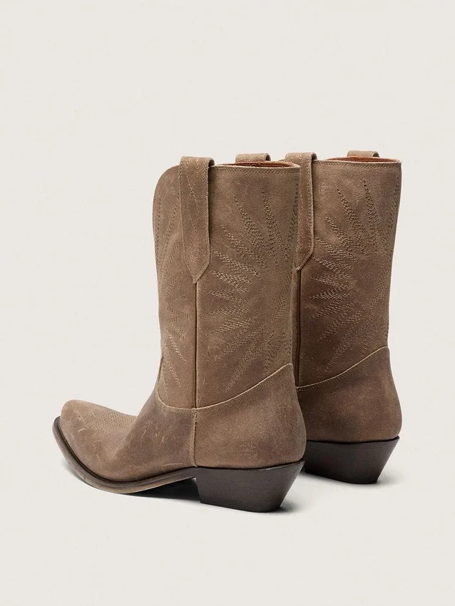 Niedrige Wish Star-Stiefel für Damen aus grauem Wildleder mit Sternstickerei