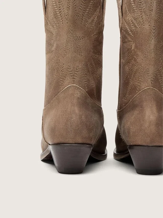 Niedrige Wish Star-Stiefel für Damen aus grauem Wildleder mit Sternstickerei