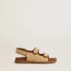 Noa Junior-Sandalen aus beigem Raffia und braunem Leder