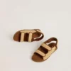 Noa Junior-Sandalen aus beigem Raffia und braunem Leder