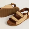 Noa Junior-Sandalen aus beigem Raffia und braunem Leder