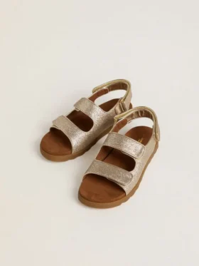 Noa Junior-Sandalen aus Mikroglitter und Platinleder