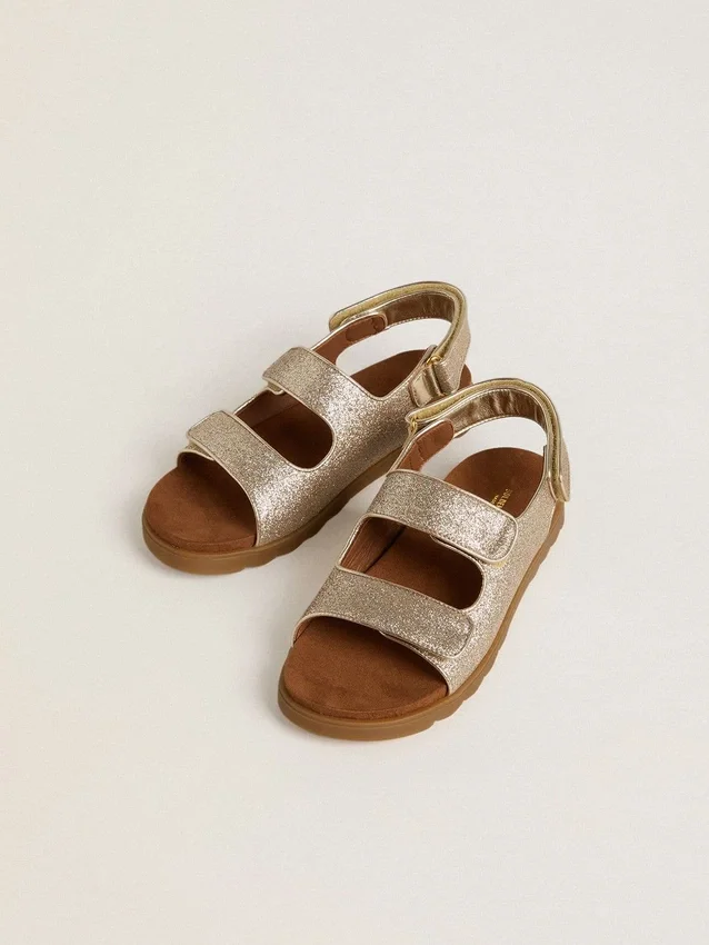 Noa Junior-Sandalen aus Mikroglitter und Platinleder