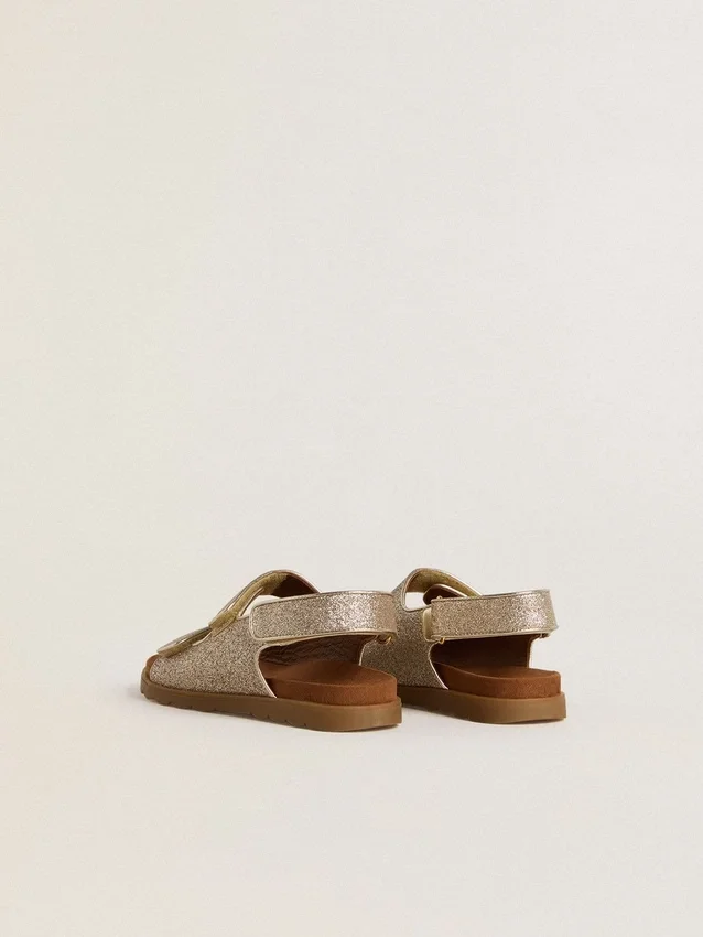 Noa Junior-Sandalen aus Mikroglitter und Platinleder