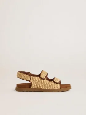 Noa Young Sandalen aus beigem Raffia und braunem Leder