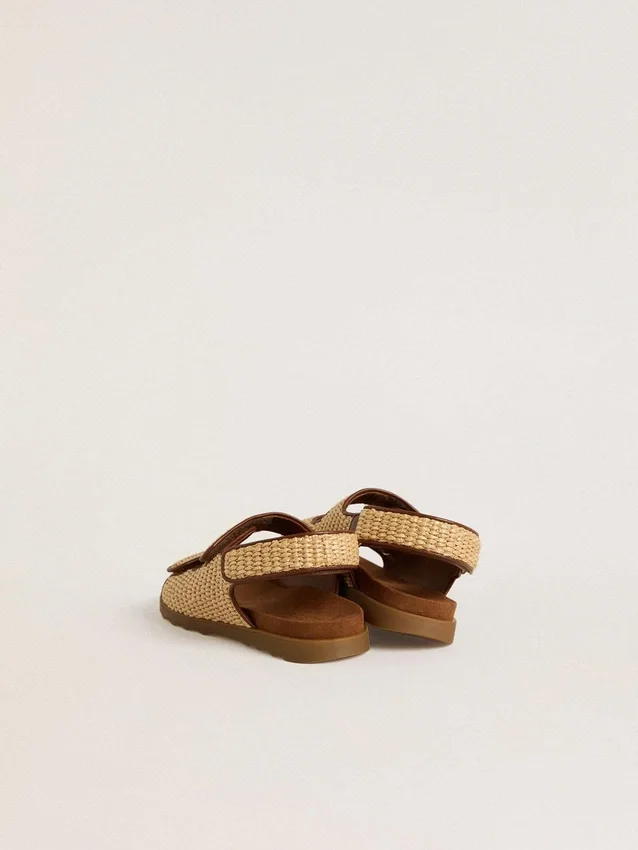 Noa Young Sandalen aus beigem Raffia und braunem Leder