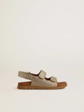 Noa Young Sandalen aus Mikroglitzer- und Platinleder