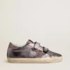 Old-School-Damenschuhe aus lila laminiertem Leder mit lila Nubuk-Stern und Fersenlasche