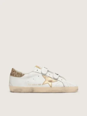 Old-School-Damenschuhe mit goldenem Stern aus laminiertem Leder