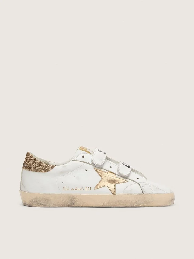 Old-School-Damenschuhe mit goldenem Stern aus laminiertem Leder