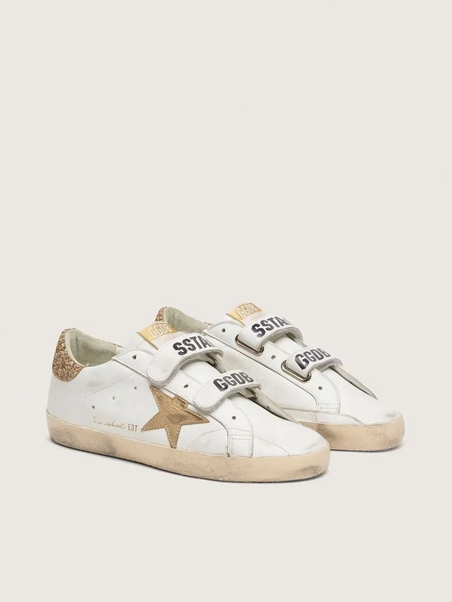 Old-School-Damenschuhe mit goldenem Stern aus laminiertem Leder