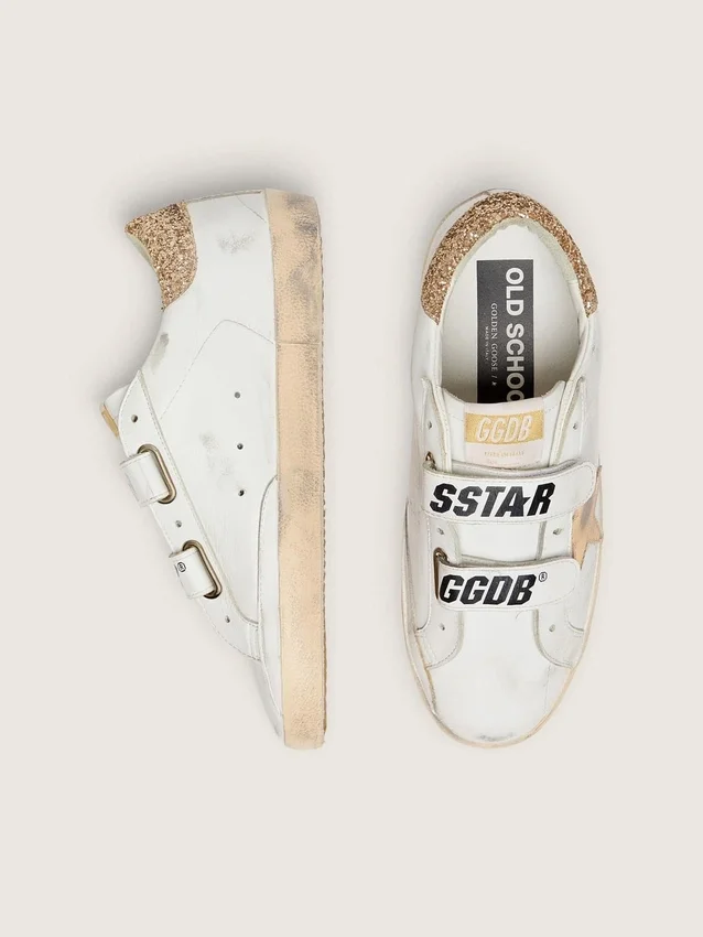 Old-School-Damenschuhe mit goldenem Stern aus laminiertem Leder