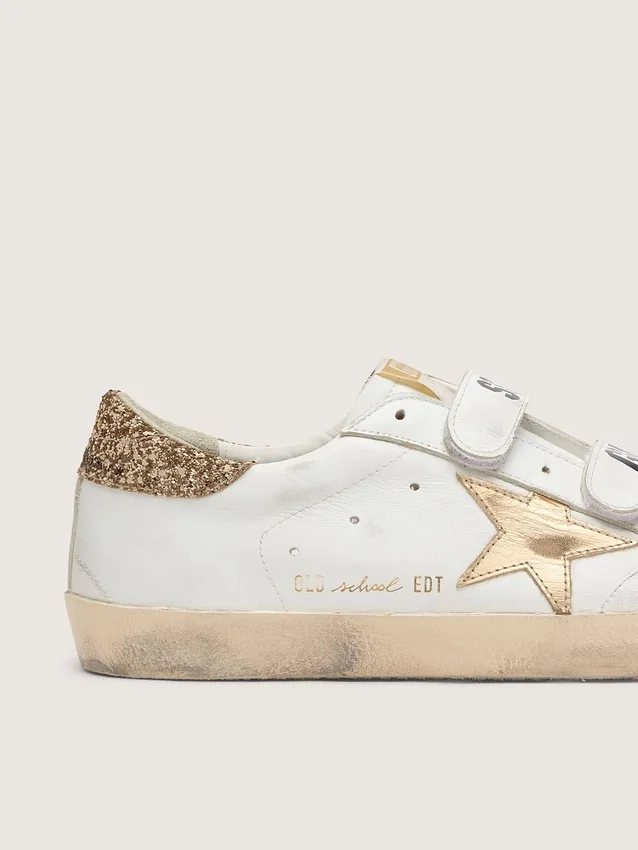Old-School-Damenschuhe mit goldenem Stern aus laminiertem Leder