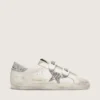 Old-School-Damenschuhe mit silbernem Glitzerstern und eisgrauer Zunge aus Wildleder