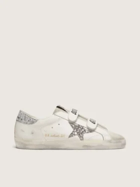 Old-School-Damenschuhe mit silbernem Glitzerstern und eisgrauer Zunge aus Wildleder