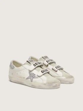 Old-School-Damenschuhe mit silbernem Glitzerstern und eisgrauer Zunge aus Wildleder