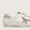 Old-School-Damenschuhe mit silbernem Glitzerstern und eisgrauer Zunge aus Wildleder