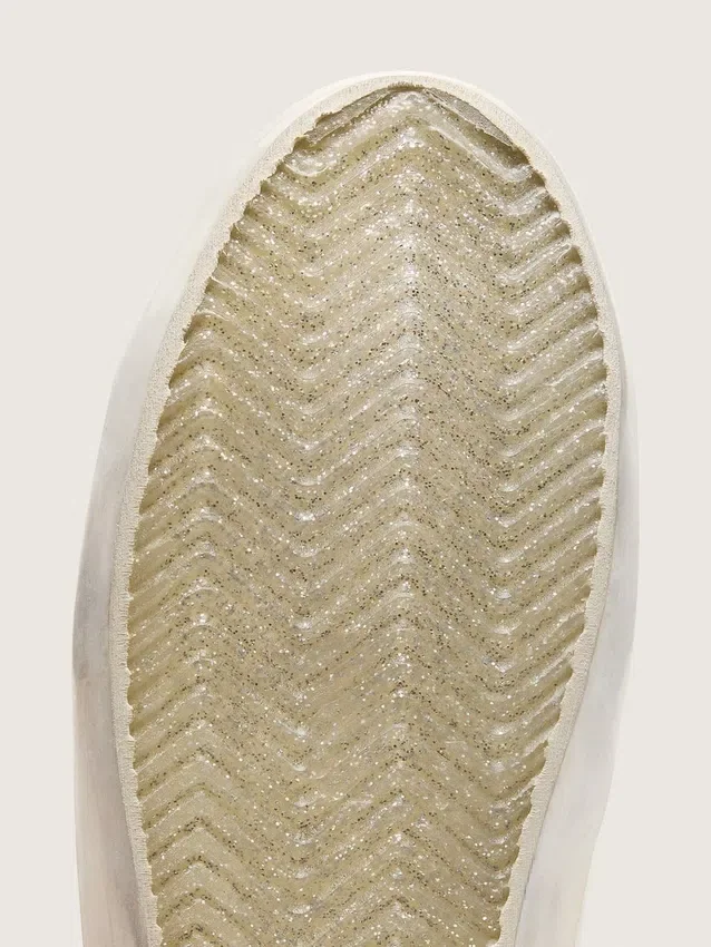 Old-School-Damenschuhe mit silbernem Glitzerstern und eisgrauer Zunge aus Wildleder