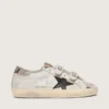 Old-School-Schuhe für Damen aus weissem Leder mit schwarzem Lederstern und Einsätzen im Schlangenprint