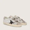 Old-School-Schuhe für Damen aus weissem Leder mit schwarzem Lederstern und Einsätzen im Schlangenprint