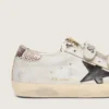Old-School-Schuhe für Damen aus weissem Leder mit schwarzem Lederstern und Einsätzen im Schlangenprint