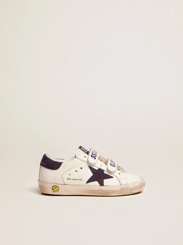Old School Young aus weissem Leder mit blauem Stern aus Wildleder und Fersenlasche