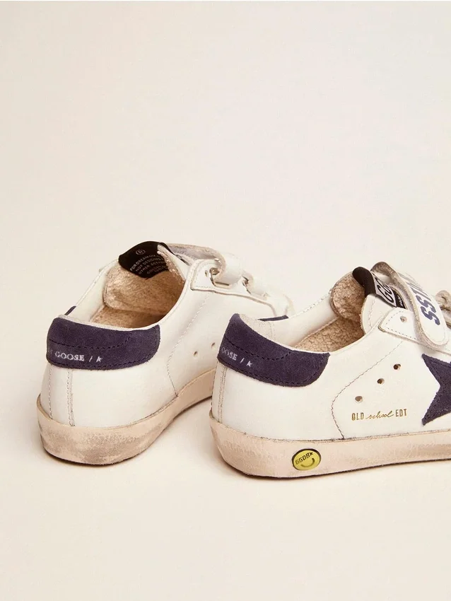 Old School Young aus weissem Leder mit blauem Stern aus Wildleder und Fersenlasche