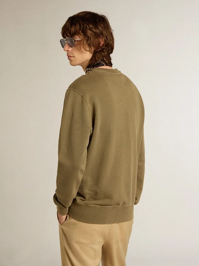 Olivgrünes Herren-Sweatshirt mit goldenem Schriftzug