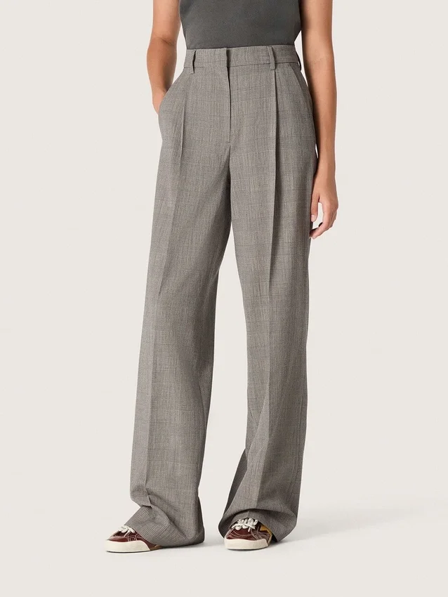 Oversize-Damenhose in grauem Prince-of-Wales-Karomuster